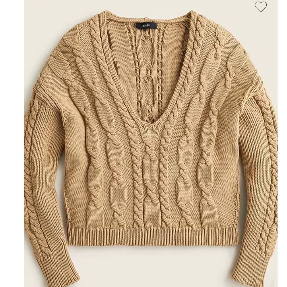 J. Crew Cable Knit V Neck Sweater Tan‎ Size L - Picture 3 of 12